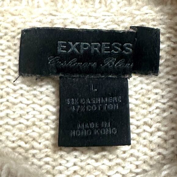 Express Women’s L Beige Turtleneck Sweater Soft Cashmere Cotton Knit Minimalist - Picture 4 of 8